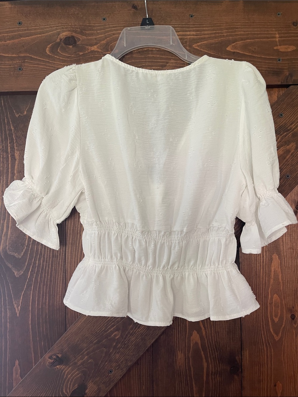 Kinsley White Smocked Button-Front Peasant Blouse - Picture 3 of 3